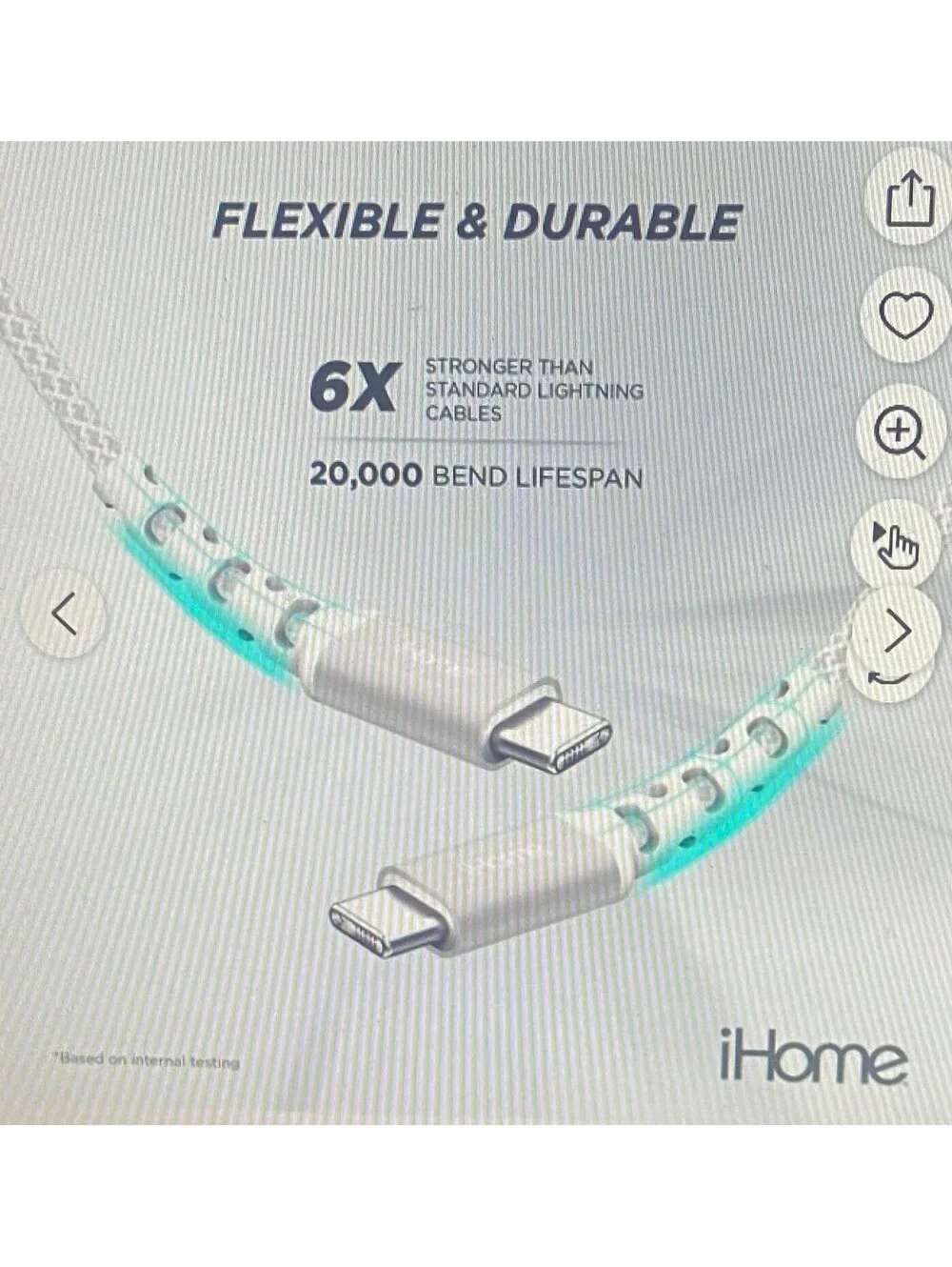 IHOME 6ft USB-C to USB-C Cable Nylon Braided with Cable Wrap While